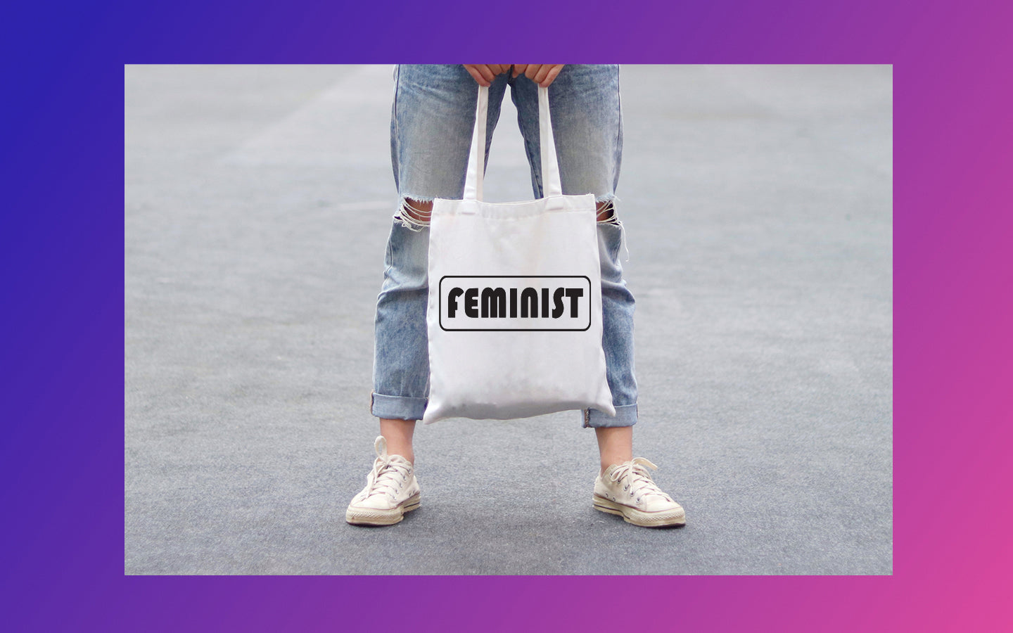 Cotton Tote with "FEMINIST” hand screenprint.