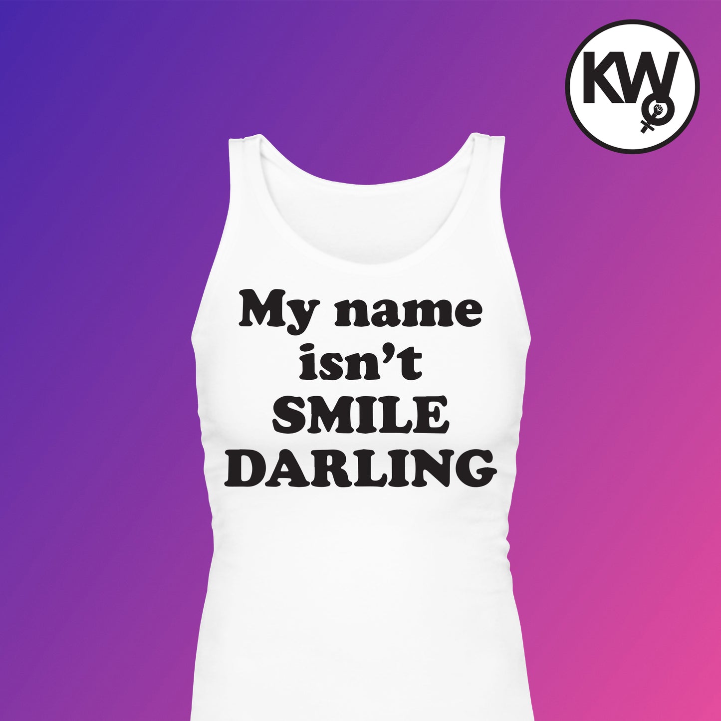 Tank top with "MY NAME ISN'T SMILE DARLING" hand screenprint