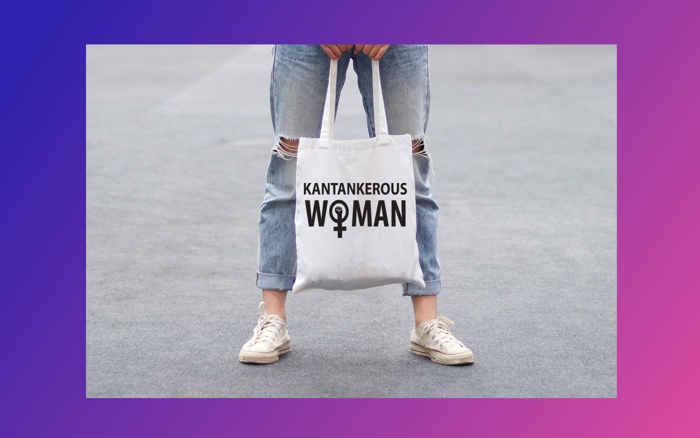 Cotton Tote with “KANTANKEROUS WOMAN”hand screenprint.