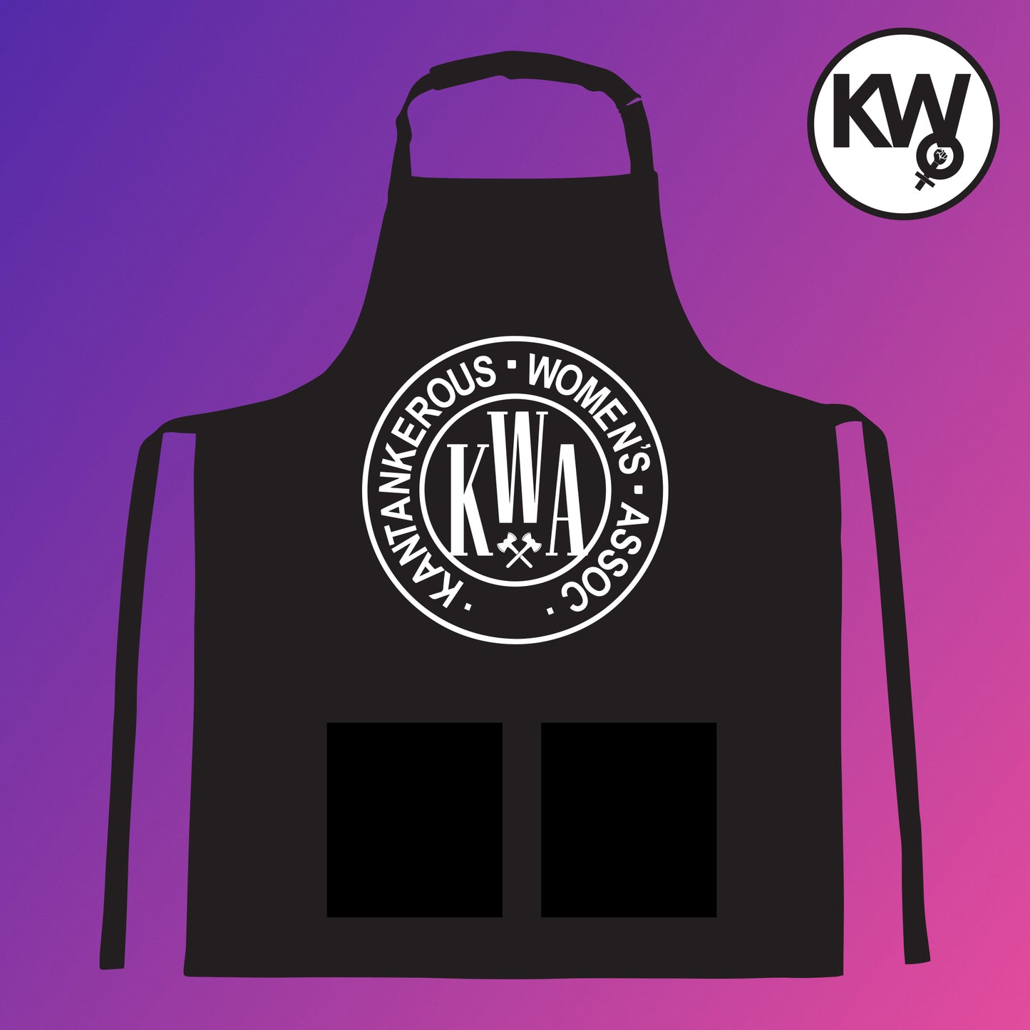 Apron with “KANTANKEROUS WOMENS ASSOC.” hand screenprint.