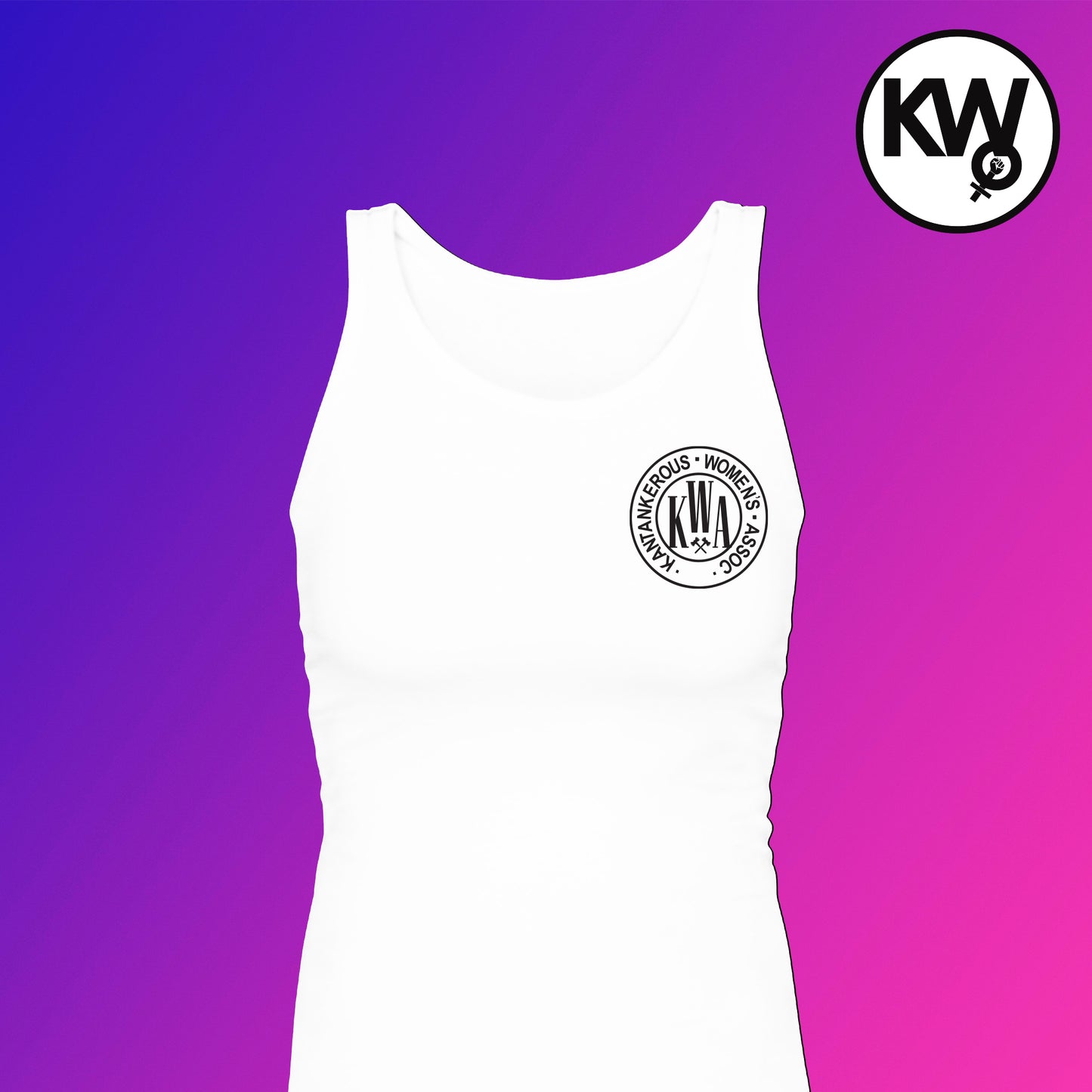 Tank top with "Kantankerous Women's Assoc." Pocket hand screenprint.