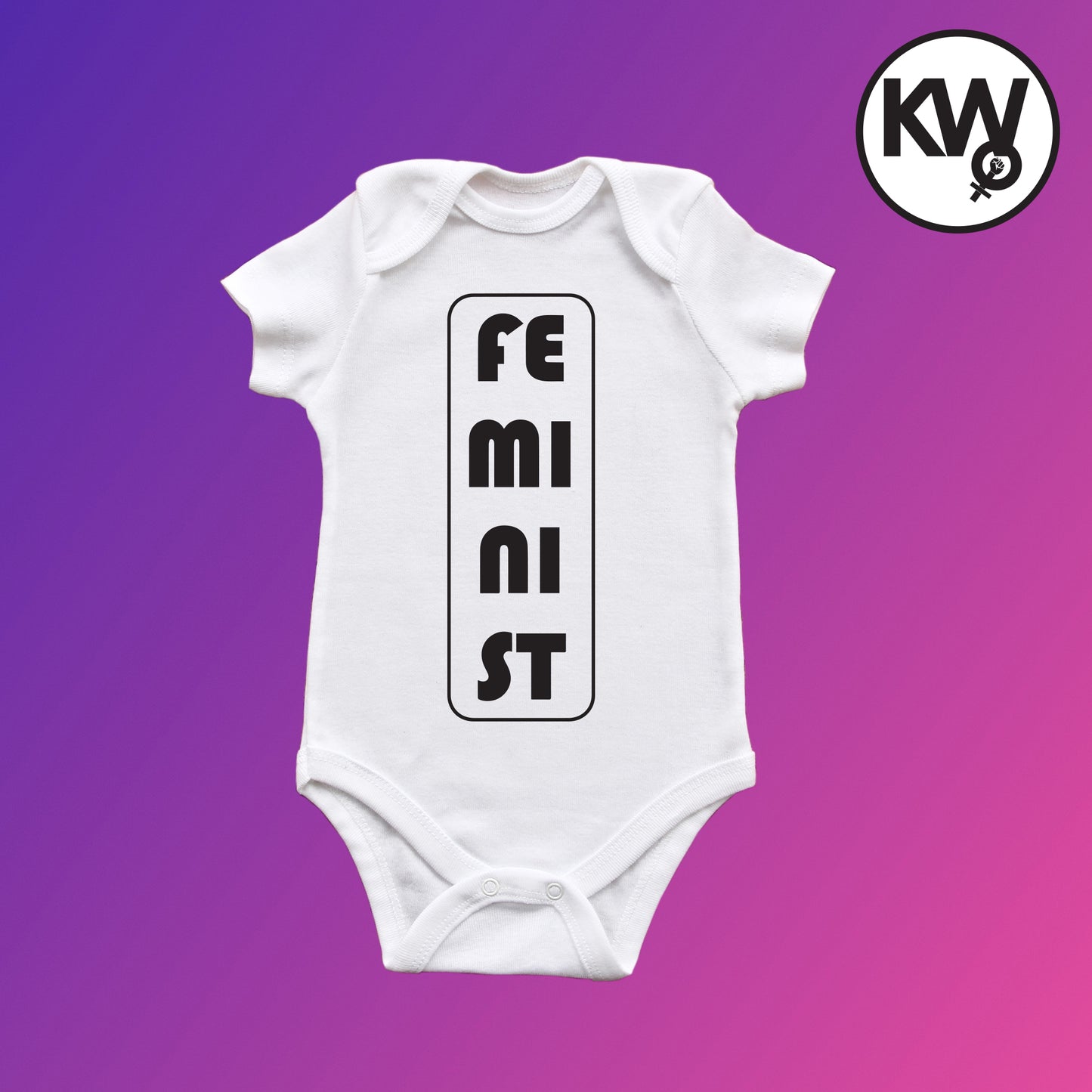 Baby Grow with "Fe mi ni st" hand screenprint