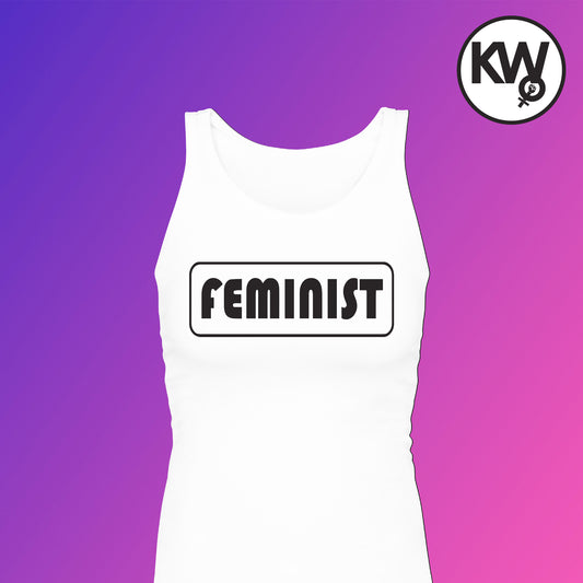 Tank top with "FEMINIST" hand screenprint
