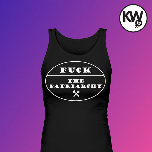 Tank top with "FUCK THE PATRIARCHY" hand screenprint.