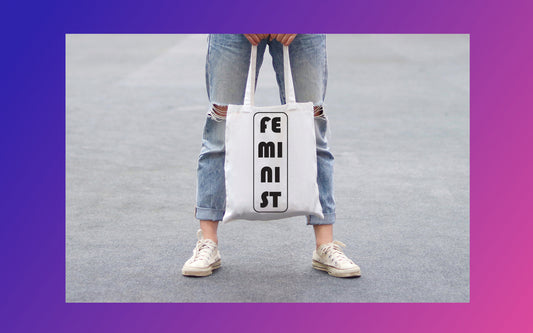 Cotton Tote with “FE MI NI ST” hand screenprint.