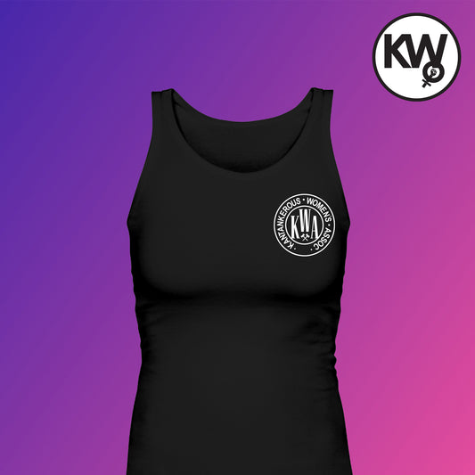 Tank top with "Kantankerous Women's Assoc." Pocket hand screenprint.
