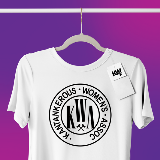 T-Shirt with "KANTANKEROUS WOMENS ASSOC" hand screenprint.