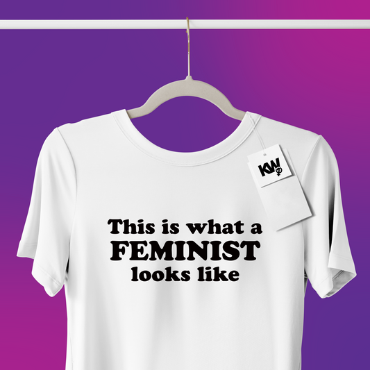 T-Shirt with "THIS IS WHAT A FEMINIST LOOKS LIKE" hand screenprint.